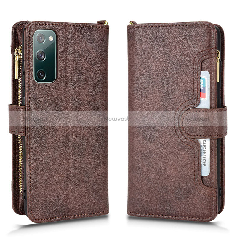 Leather Case Stands Flip Cover Holder BY2 for Samsung Galaxy S20 FE 4G Brown