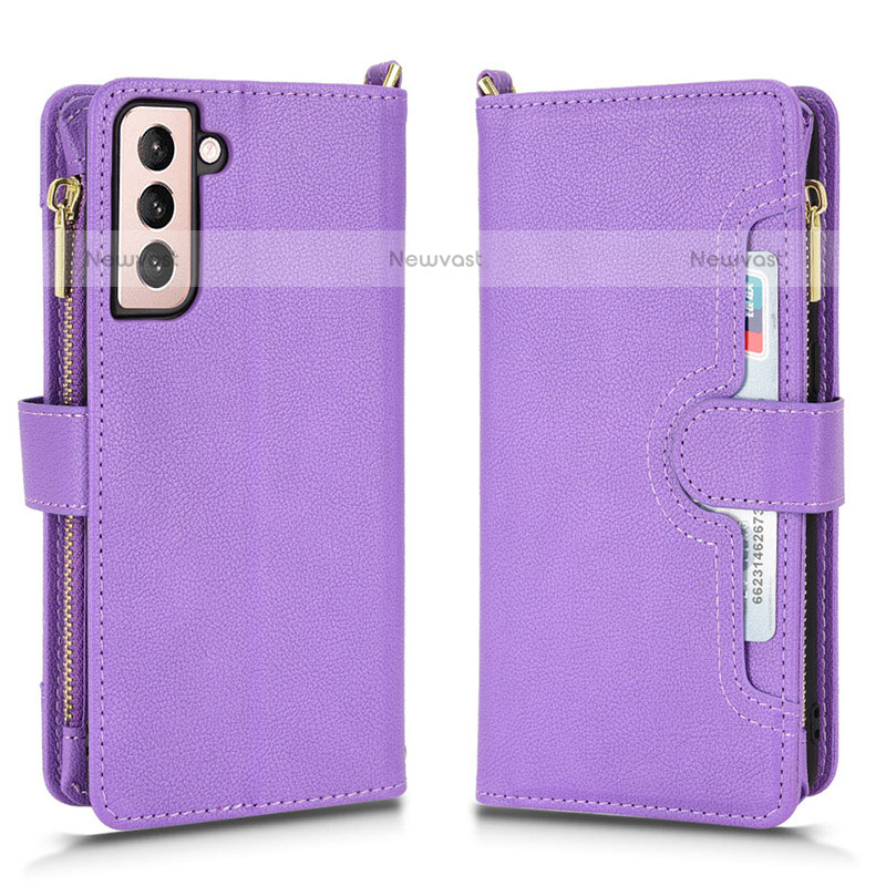 Leather Case Stands Flip Cover Holder BY2 for Samsung Galaxy S23 5G Purple