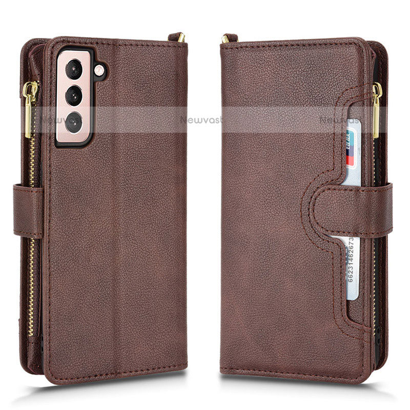 Leather Case Stands Flip Cover Holder BY2 for Samsung Galaxy S23 Plus 5G Brown