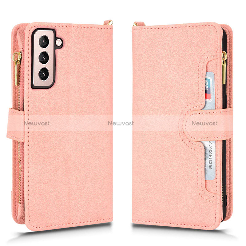 Leather Case Stands Flip Cover Holder BY2 for Samsung Galaxy S24 Plus 5G Rose Gold