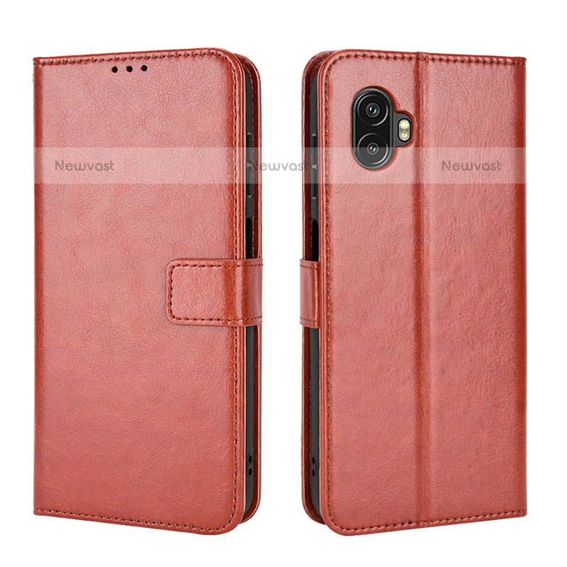 Leather Case Stands Flip Cover Holder BY2 for Samsung Galaxy XCover 6 Pro 5G Brown