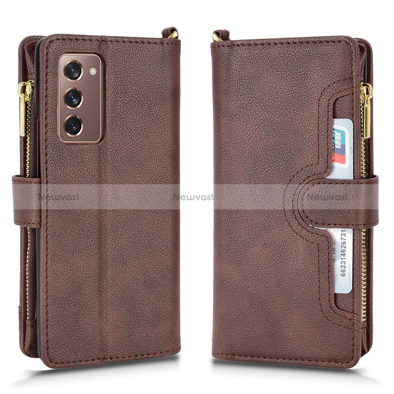 Leather Case Stands Flip Cover Holder BY2 for Samsung Galaxy Z Fold2 5G Brown