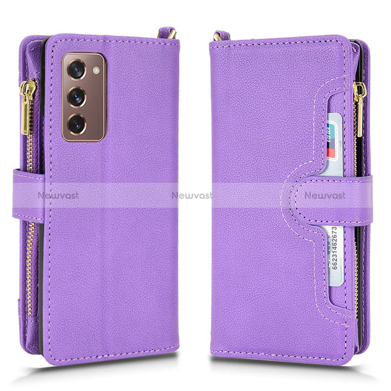 Leather Case Stands Flip Cover Holder BY2 for Samsung Galaxy Z Fold2 5G Purple