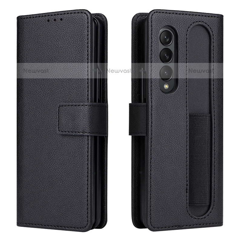 Leather Case Stands Flip Cover Holder BY2 for Samsung Galaxy Z Fold3 5G Black