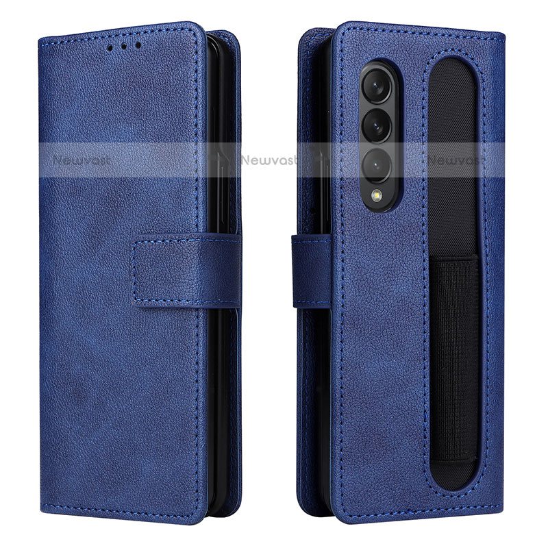 Leather Case Stands Flip Cover Holder BY2 for Samsung Galaxy Z Fold3 5G Blue