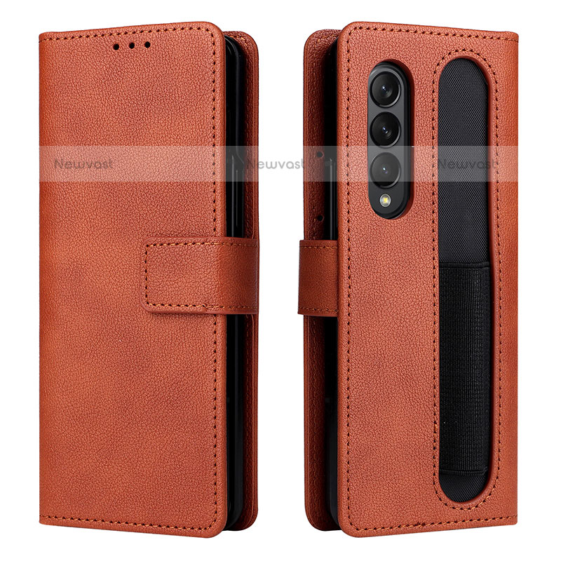 Leather Case Stands Flip Cover Holder BY2 for Samsung Galaxy Z Fold3 5G Brown