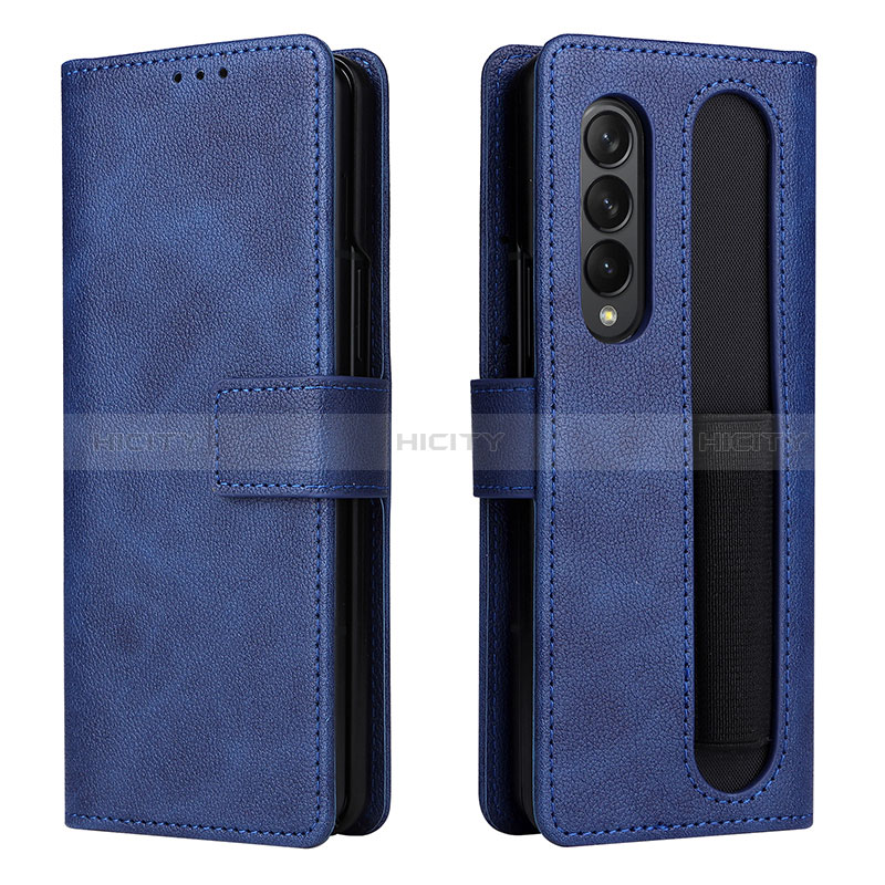 Leather Case Stands Flip Cover Holder BY2 for Samsung Galaxy Z Fold4 5G Blue