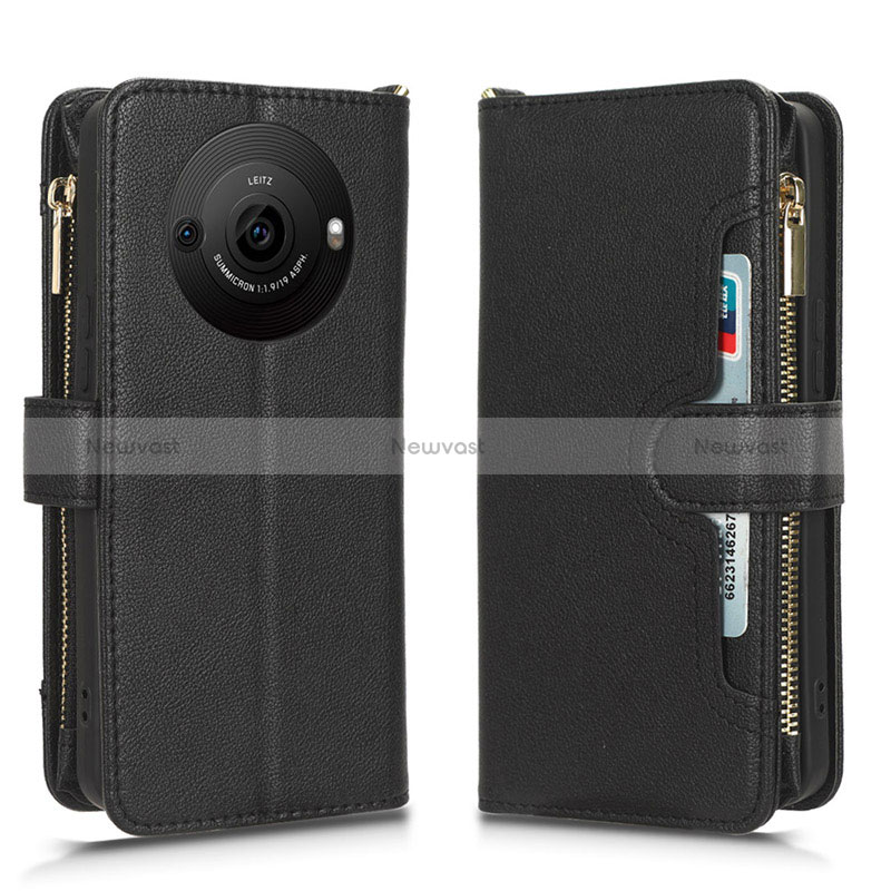 Leather Case Stands Flip Cover Holder BY2 for Sharp Aquos R8 Pro Black
