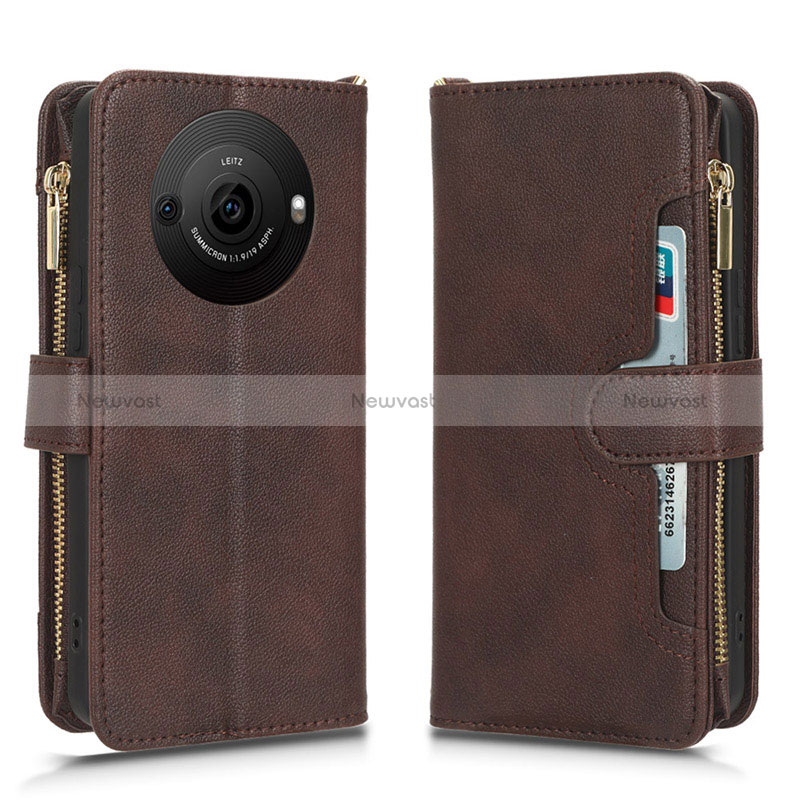 Leather Case Stands Flip Cover Holder BY2 for Sharp Aquos R8 Pro Brown