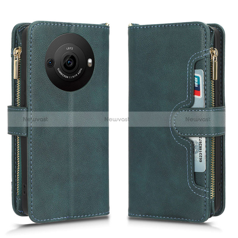 Leather Case Stands Flip Cover Holder BY2 for Sharp Aquos R8 Pro Green