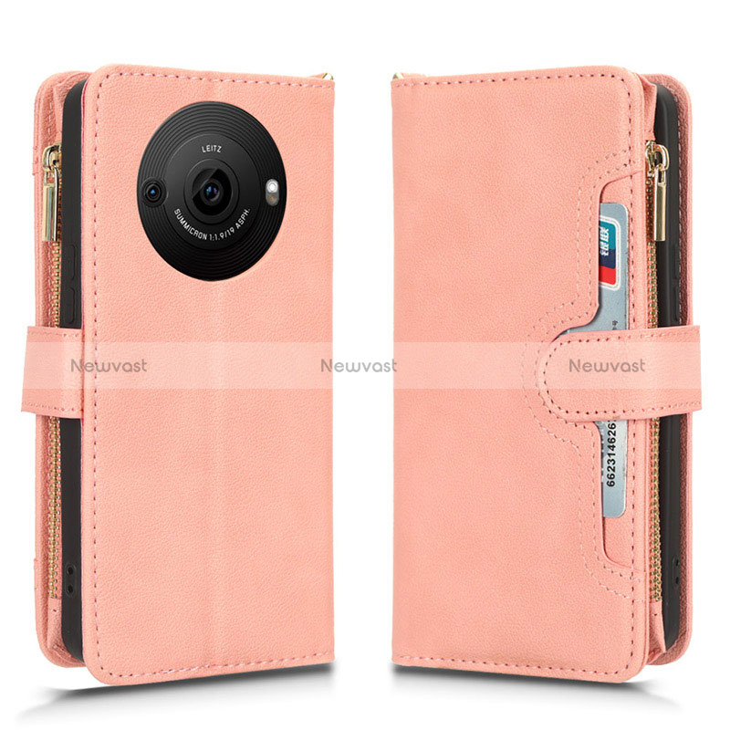 Leather Case Stands Flip Cover Holder BY2 for Sharp Aquos R8s Pro Rose Gold