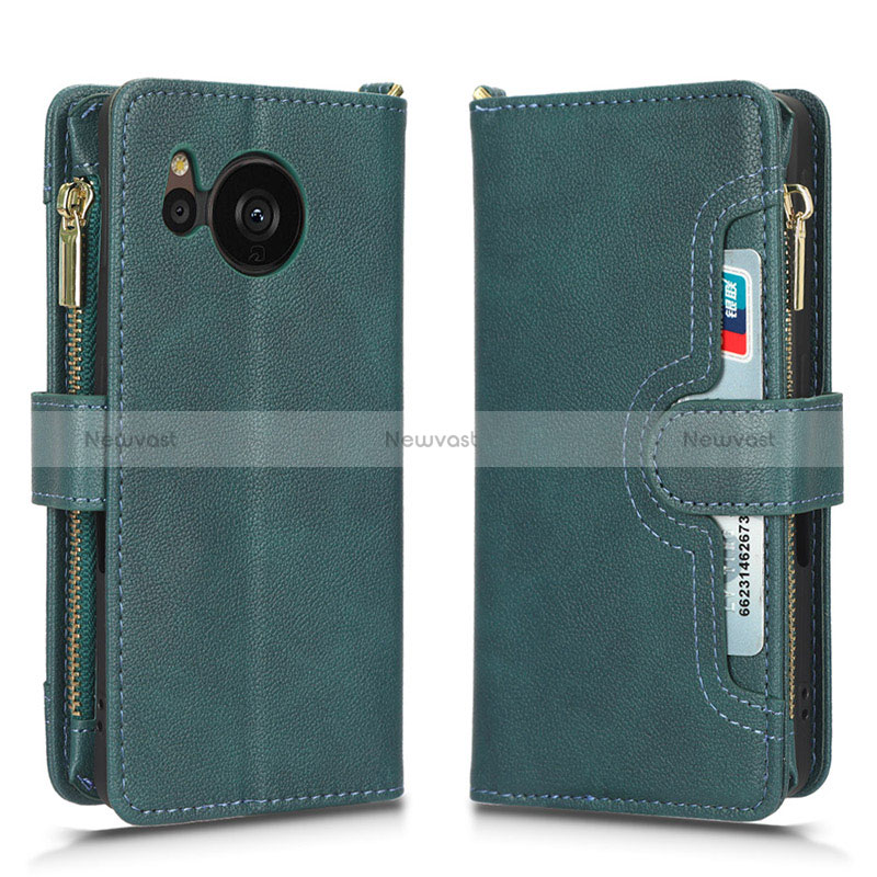 Leather Case Stands Flip Cover Holder BY2 for Sharp Aquos Sense7 Plus Green