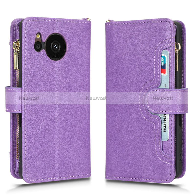 Leather Case Stands Flip Cover Holder BY2 for Sharp Aquos Sense7 Plus Purple