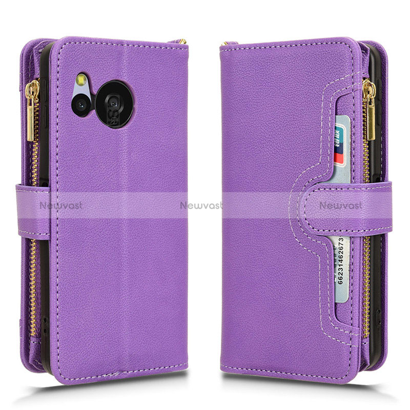 Leather Case Stands Flip Cover Holder BY2 for Sharp Aquos Sense8 Purple