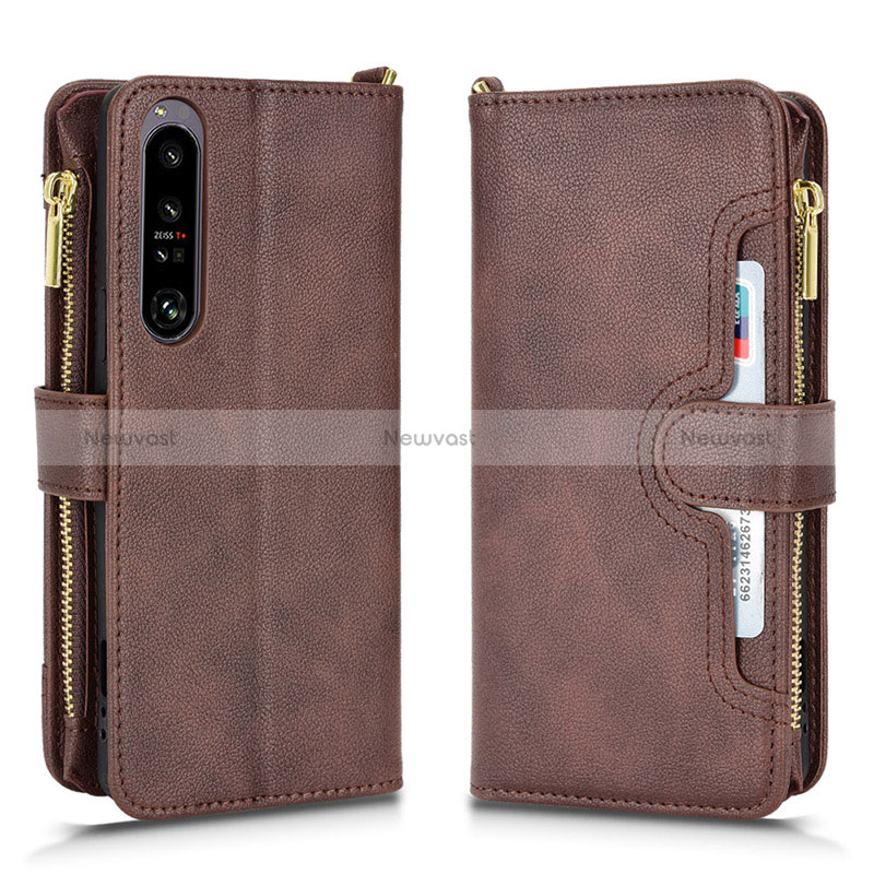 Leather Case Stands Flip Cover Holder BY2 for Sony Xperia 1 IV Brown