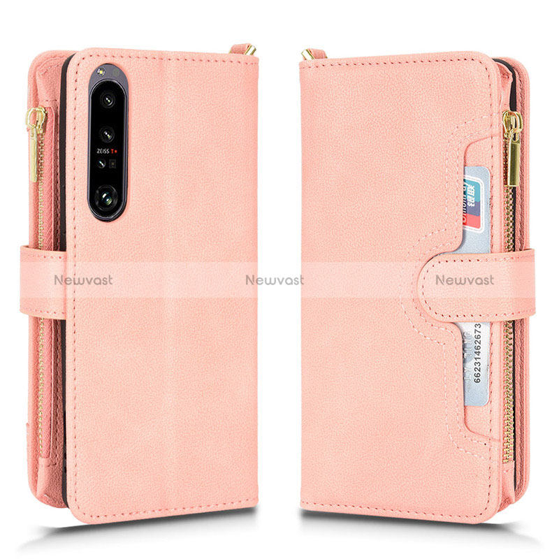 Leather Case Stands Flip Cover Holder BY2 for Sony Xperia 1 IV Rose Gold