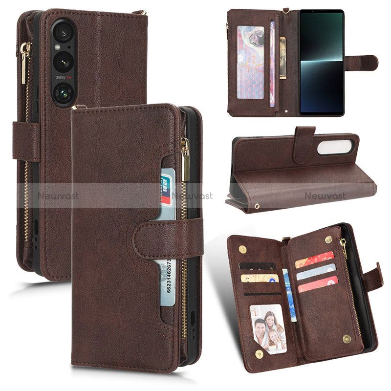 Leather Case Stands Flip Cover Holder BY2 for Sony Xperia 1 V