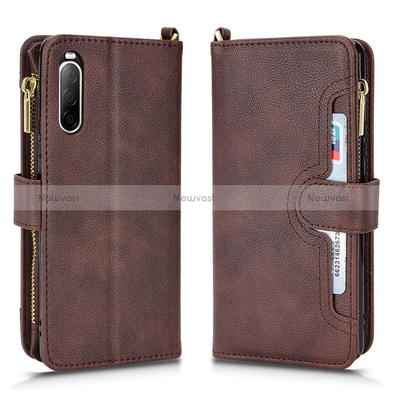 Leather Case Stands Flip Cover Holder BY2 for Sony Xperia 10 II Brown