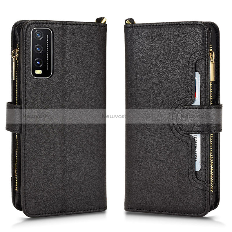 Leather Case Stands Flip Cover Holder BY2 for Vivo Y11s Black