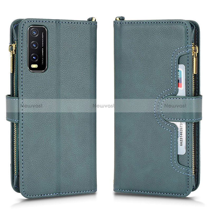 Leather Case Stands Flip Cover Holder BY2 for Vivo Y12A Green