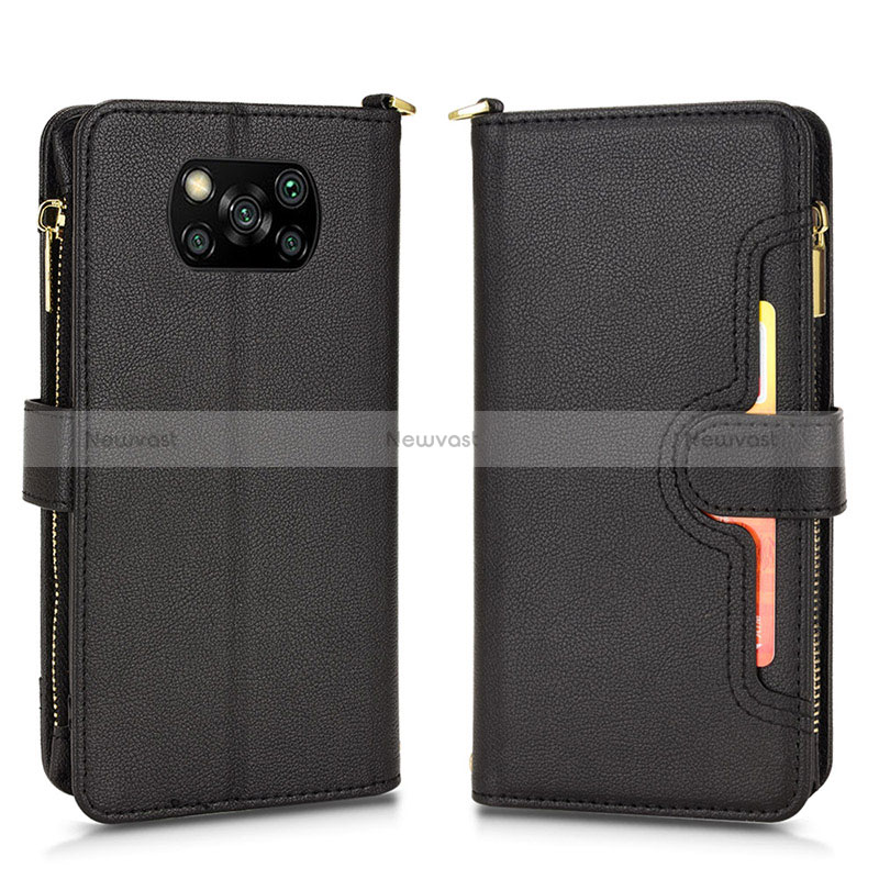 Leather Case Stands Flip Cover Holder BY2 for Xiaomi Poco X3 NFC Black