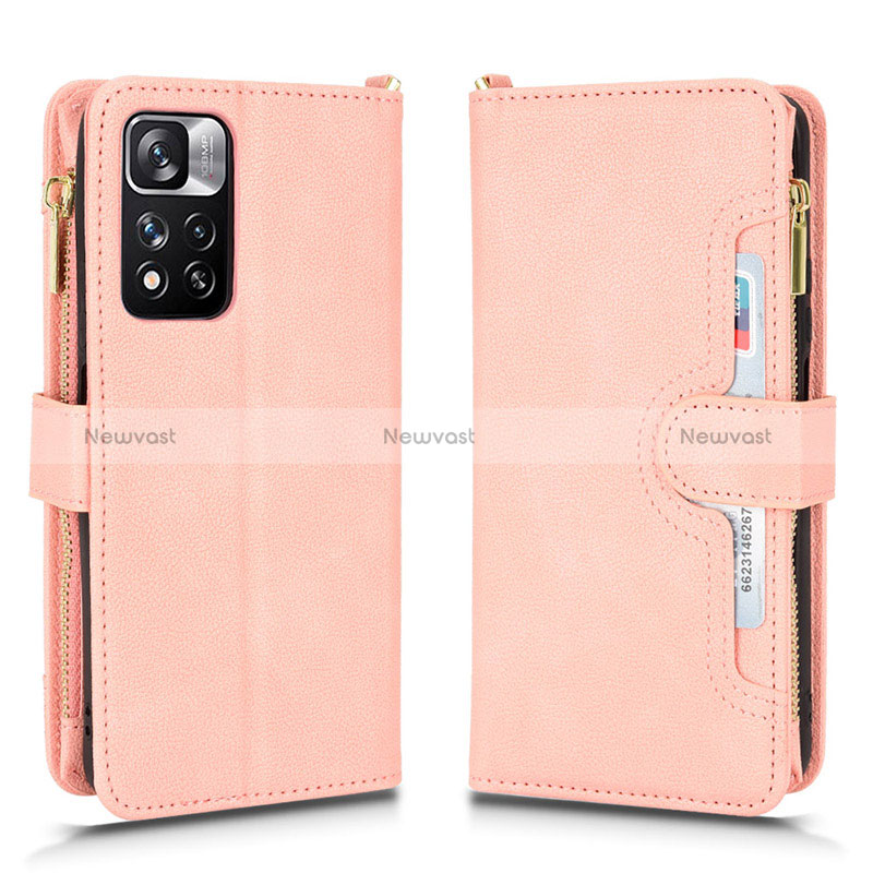 Leather Case Stands Flip Cover Holder BY2 for Xiaomi Poco X4 NFC Rose Gold