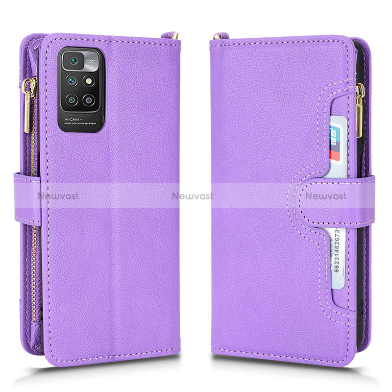 Leather Case Stands Flip Cover Holder BY2 for Xiaomi Redmi 10 (2022) Purple