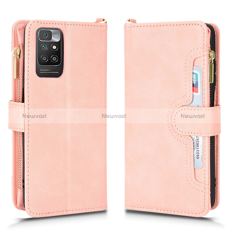 Leather Case Stands Flip Cover Holder BY2 for Xiaomi Redmi 10 (2022) Rose Gold