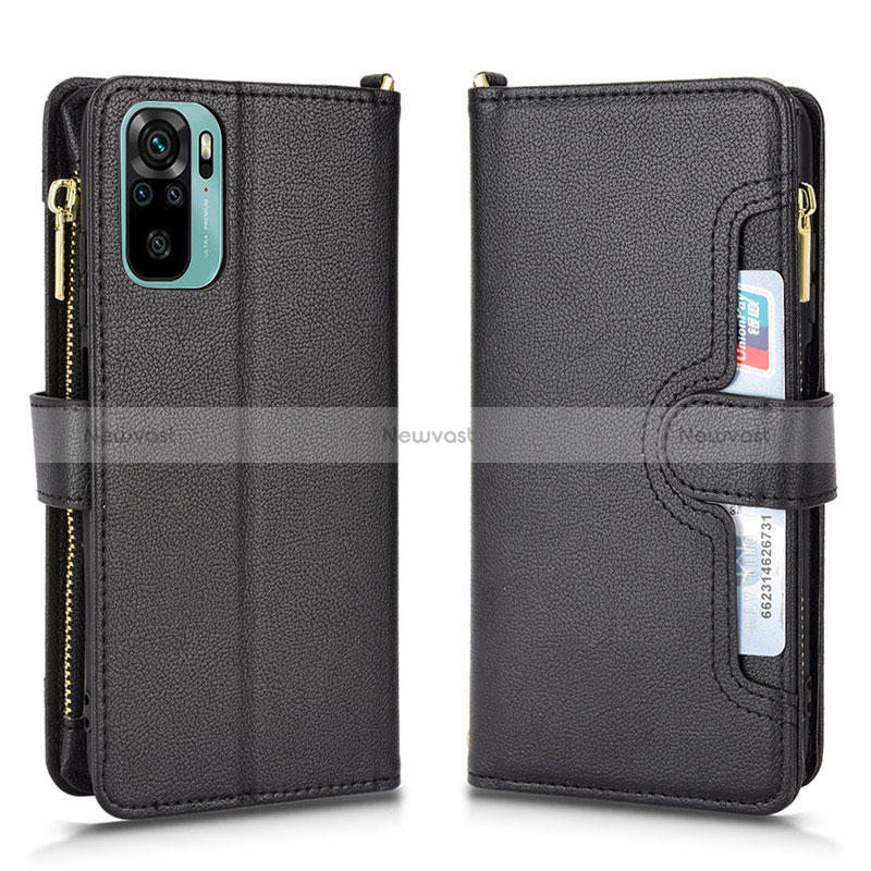 Leather Case Stands Flip Cover Holder BY2 for Xiaomi Redmi Note 10 4G Black