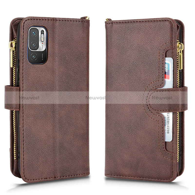 Leather Case Stands Flip Cover Holder BY2 for Xiaomi Redmi Note 10 JE 5G Brown