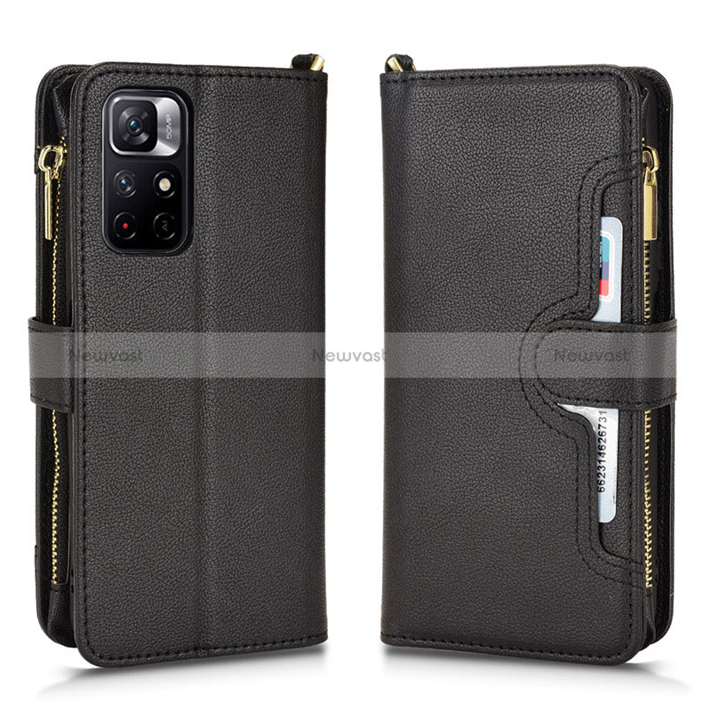 Leather Case Stands Flip Cover Holder BY2 for Xiaomi Redmi Note 11 5G Black