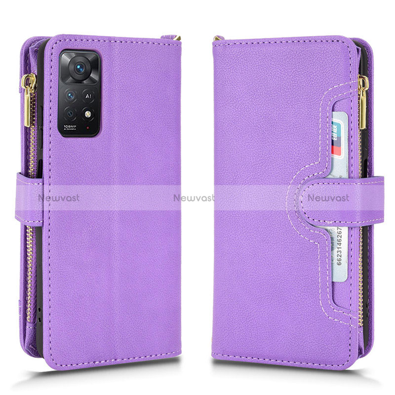 Leather Case Stands Flip Cover Holder BY2 for Xiaomi Redmi Note 11 Pro 5G Purple