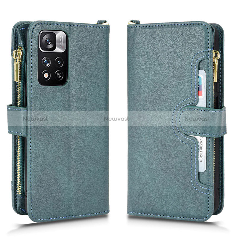 Leather Case Stands Flip Cover Holder BY2 for Xiaomi Redmi Note 11 Pro+ Plus 5G Green