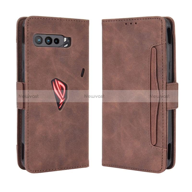 Leather Case Stands Flip Cover Holder BY3 for Asus ROG Phone 3 Brown