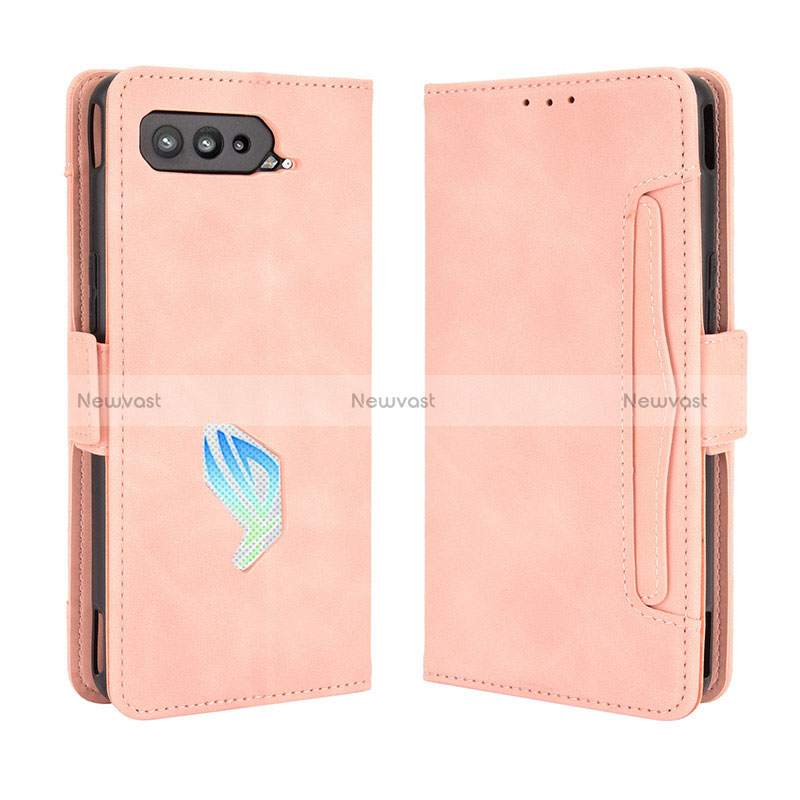 Leather Case Stands Flip Cover Holder BY3 for Asus ROG Phone 5 Pro Pink