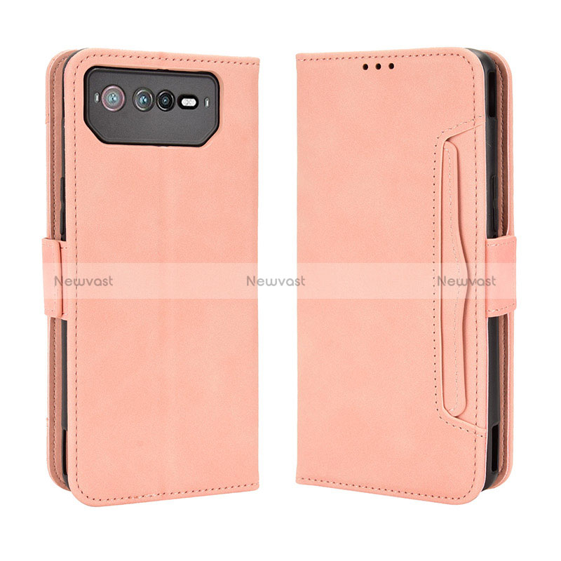 Leather Case Stands Flip Cover Holder BY3 for Asus ROG Phone 6 Pink