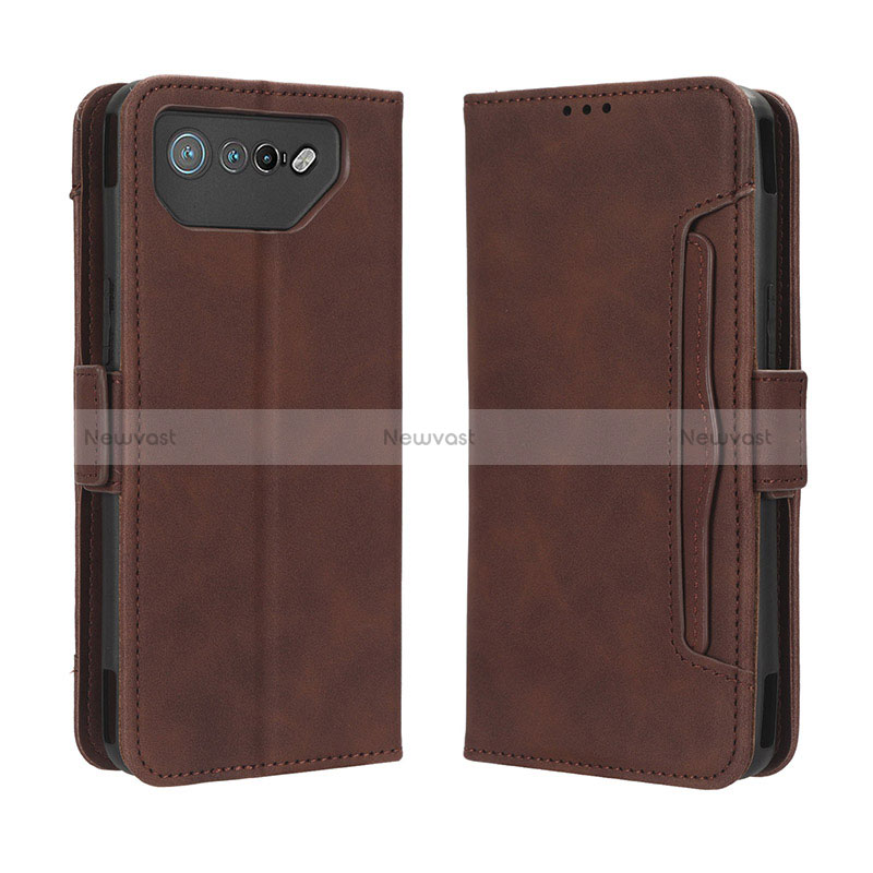 Leather Case Stands Flip Cover Holder BY3 for Asus ROG Phone 7 Brown