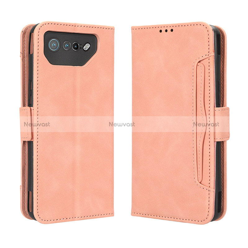 Leather Case Stands Flip Cover Holder BY3 for Asus ROG Phone 7 Pro Pink