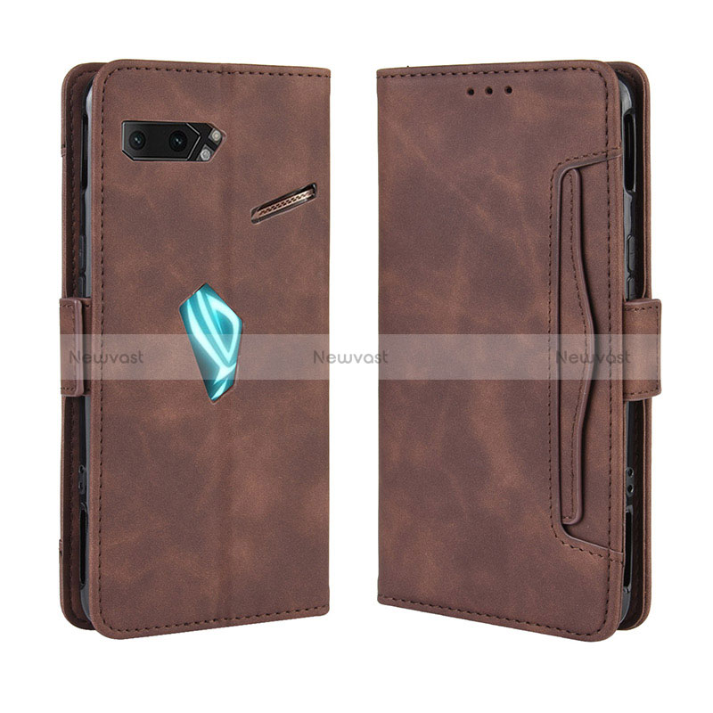 Leather Case Stands Flip Cover Holder BY3 for Asus ROG Phone II ZS660KL Brown