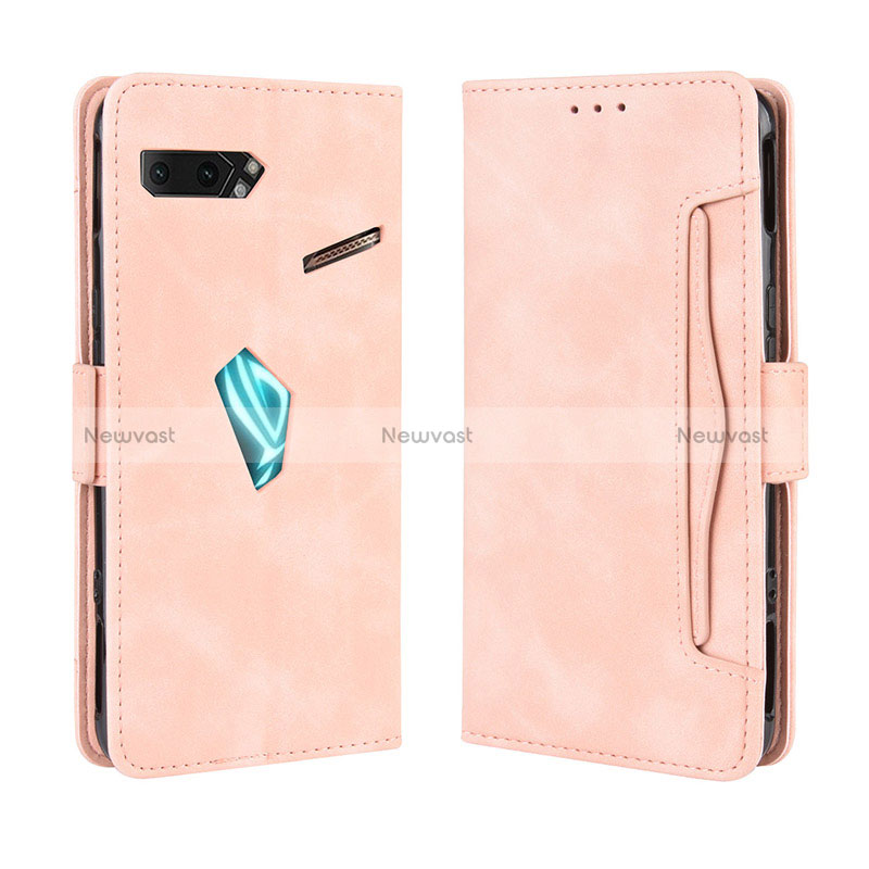 Leather Case Stands Flip Cover Holder BY3 for Asus ROG Phone II ZS660KL Pink