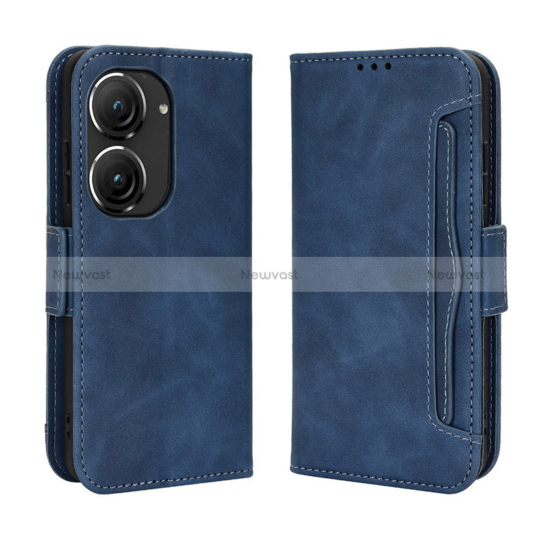 Leather Case Stands Flip Cover Holder BY3 for Asus Zenfone 9 Blue