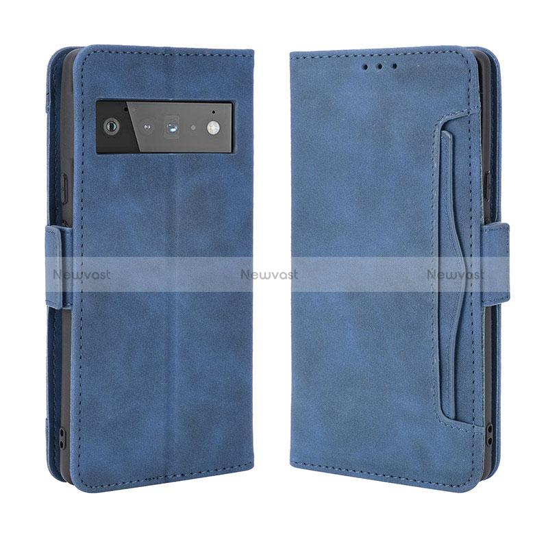 Leather Case Stands Flip Cover Holder BY3 for Google Pixel 6 5G Blue