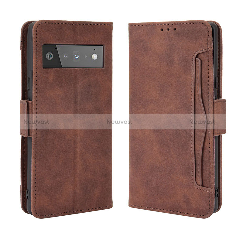 Leather Case Stands Flip Cover Holder BY3 for Google Pixel 6 5G Brown