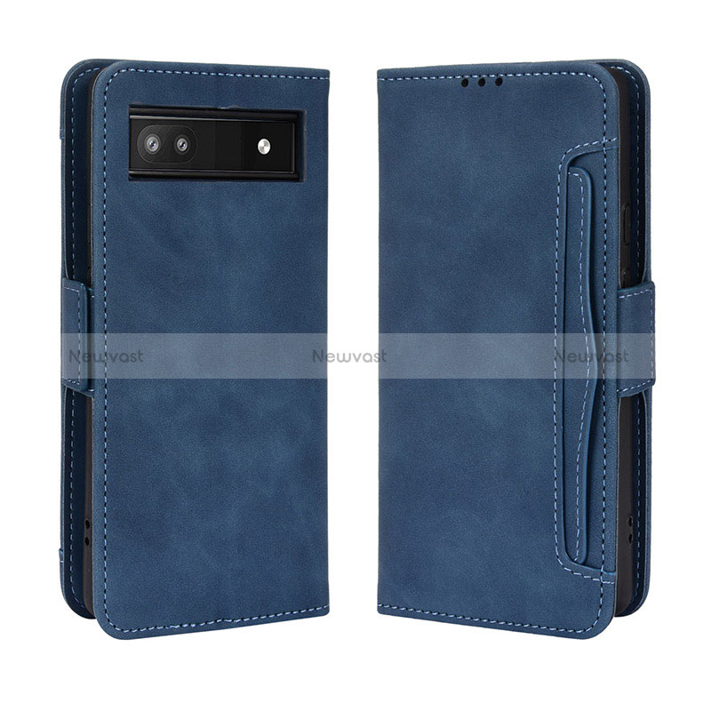 Leather Case Stands Flip Cover Holder BY3 for Google Pixel 6a 5G Blue