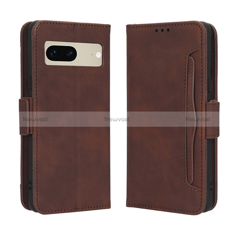 Leather Case Stands Flip Cover Holder BY3 for Google Pixel 7 5G Brown