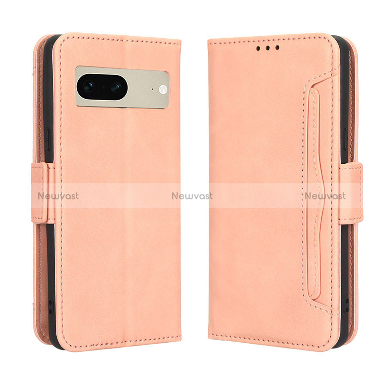 Leather Case Stands Flip Cover Holder BY3 for Google Pixel 7 5G Pink