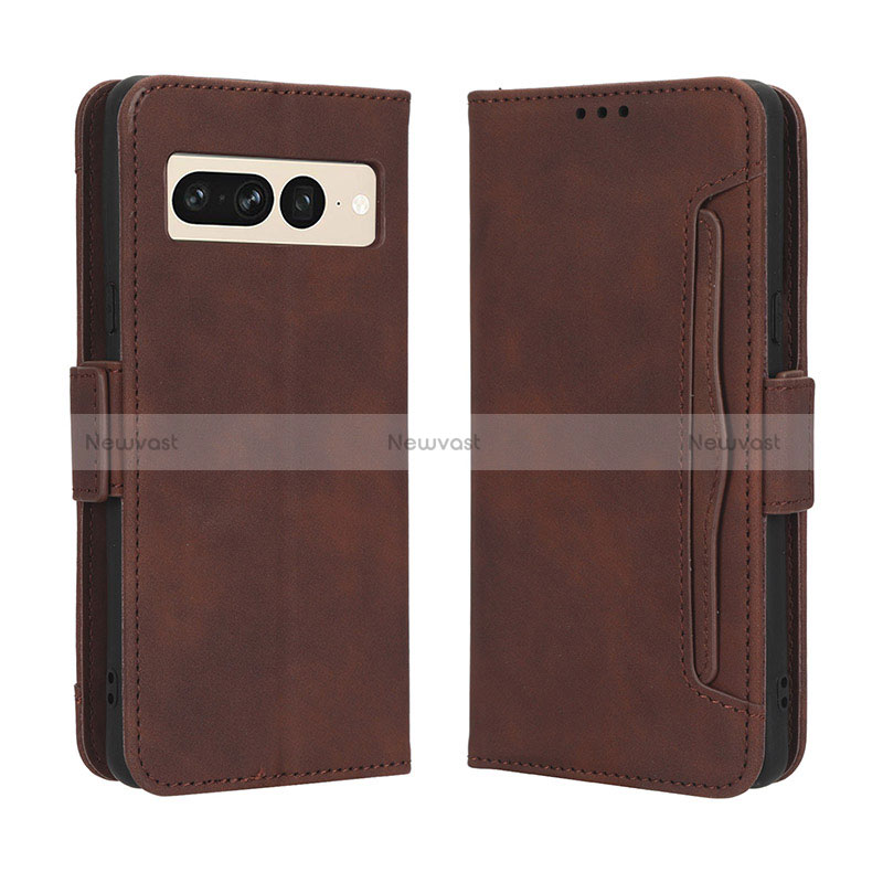 Leather Case Stands Flip Cover Holder BY3 for Google Pixel 7 Pro 5G Brown