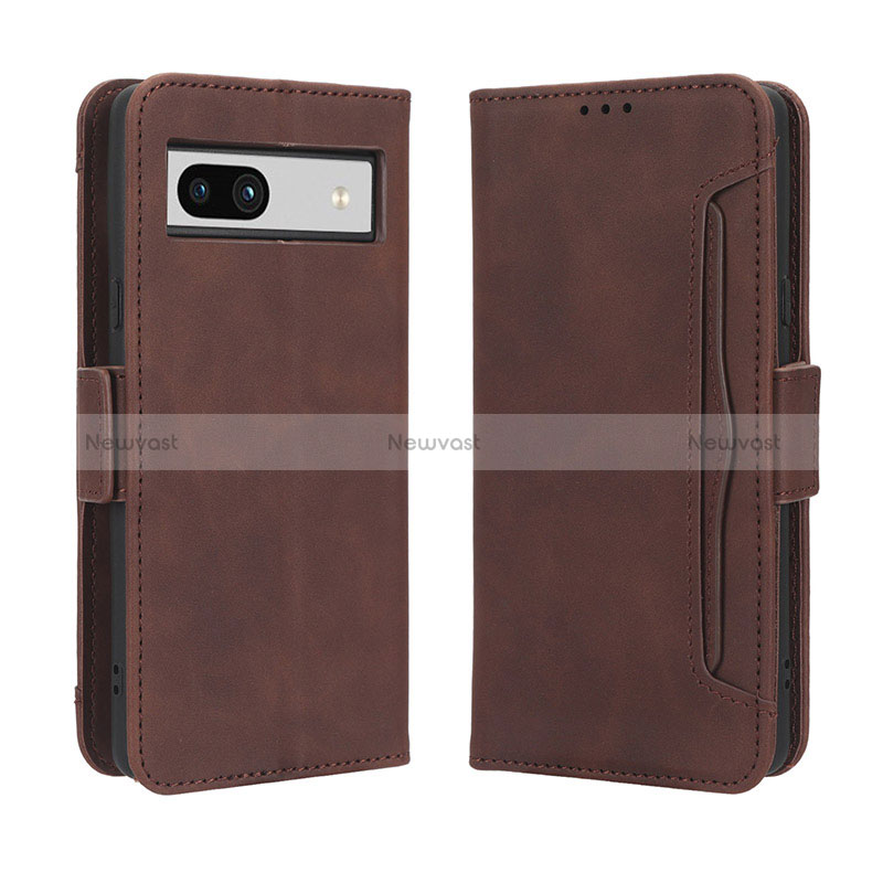 Leather Case Stands Flip Cover Holder BY3 for Google Pixel 7a 5G Brown