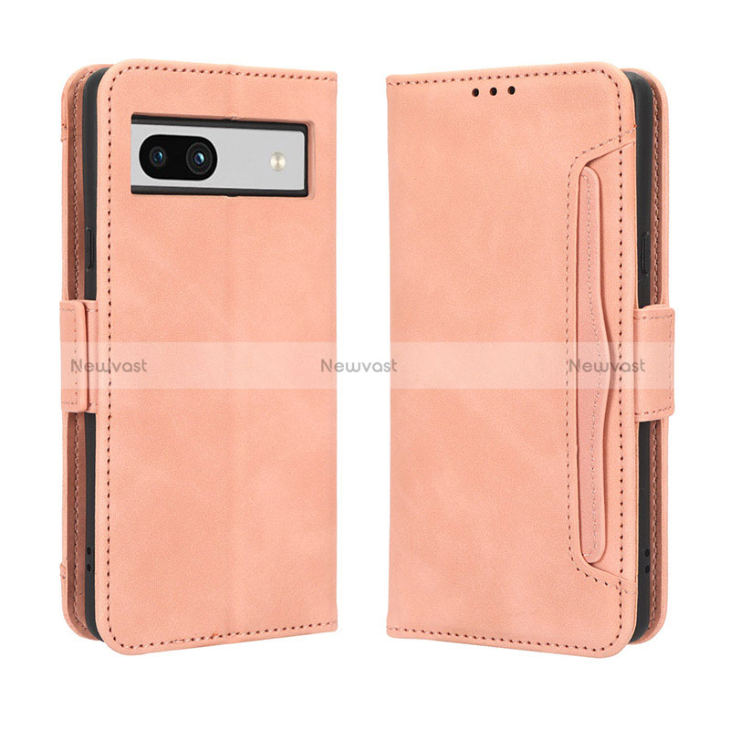 Leather Case Stands Flip Cover Holder BY3 for Google Pixel 7a 5G Pink