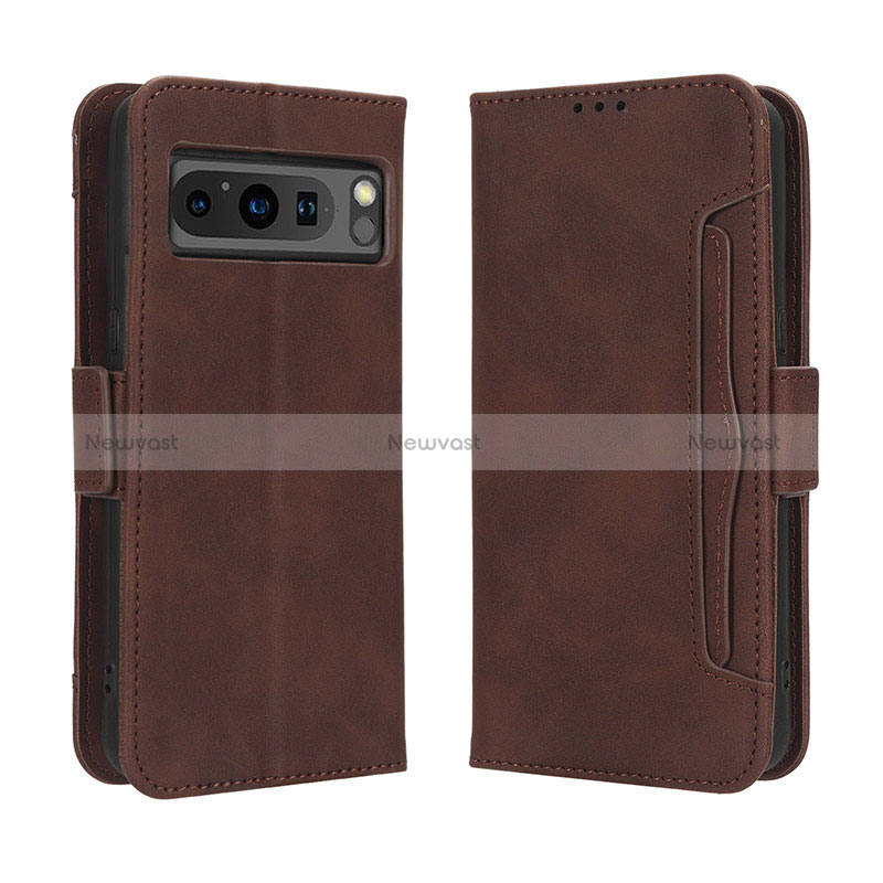 Leather Case Stands Flip Cover Holder BY3 for Google Pixel 8 Pro 5G Brown